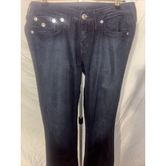 True Religion Women's Jeans Size 28 Blue Dark Wash Stretch Bootcut, Low Rise - Picture 2 of 4